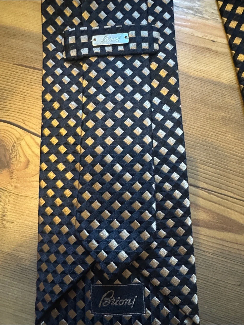 Brioni Black and Gold Lattice Silk Tie